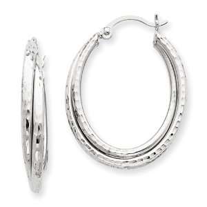  14k WG D/C Polished Oval Hoop Earring: Jewelry