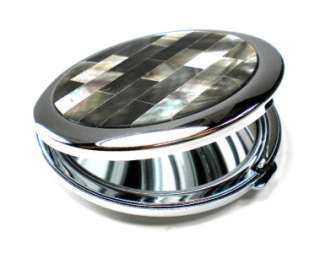 Beautiful Inlaid Black Mother of Pearl Compact Mirror NEW  