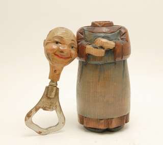 Vintage ANRI Hand Carved FRIAR Wood BOTTLE OPENER Figural 6 tall 