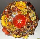   Bridal Brooch jewelry Bouquet Vintage Wedding Flower orange red mix