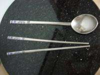 Set Chopsticks and Soup Spoon Sterling Silver Enameled  