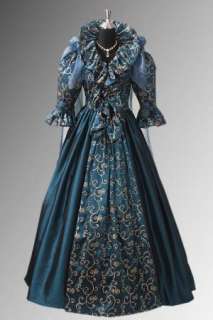 Renaissance Medieval Fairy Queen Dress in Ornament Taffeta, Handmade 