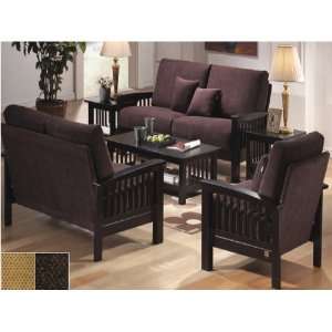  Mission Solid Wood Frame Sofa Set with Fava Color Wood 