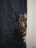   PLATINUM Dark Blue Brown Beige Embroidery Amber Crop Jeans Size 1 M