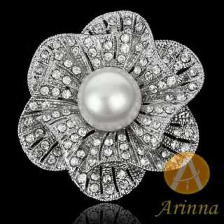   flower pearl rhinestone fashion Brooch Pin 18KWGP Swarovski Crystal