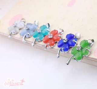10 Pcs Mixed color Copper Opal Rhinestone Four leaf Clover Beads 