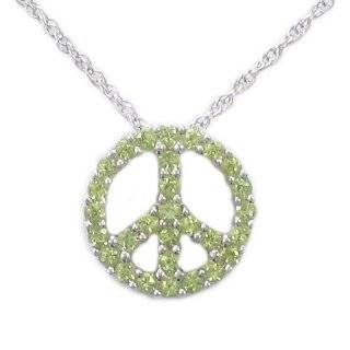  Sterling Silver Created Sapphire Peace Sign Pendant, 18 
