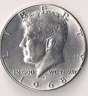 1968 D KENNEDY HALF DOLLAR, 40% SILVER BEAUTIFUL UNCIRCULATED COIN 