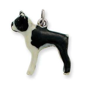  Sterling Silver Enameled Boston Terrier Charm: Jewelry