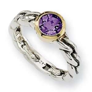  Sterling Silver and 14k 6mm .79ct Amethyst Ring Jewelry