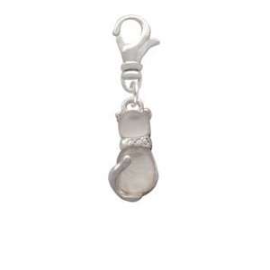  Silver Cat with Clear Frosted Resin Body Clip On Charm 