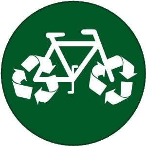  Bicycle with Recycle Symbols for Wheels PINBACK BUTTON 1 