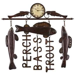  Fishing Time Metal Wall Clock: Home & Kitchen