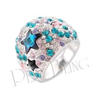 Stars Swarovski Crystal Ring   Blue: Jewelry