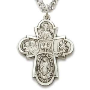 Sterling Silver Engraved Four Way Medal Necklace Catholic Jewelry Four 