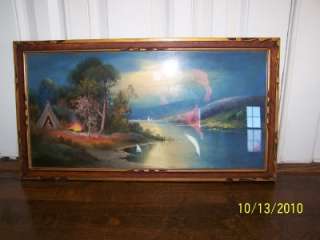 Henry Chandler Pastel Painting of river bend & teepee  