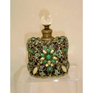  Rare Vintage Jeweled Perfume Bottle in Turqoise/pearl 