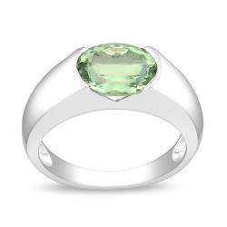 Sterling Silver Oval cut Green Amethyst Ring  