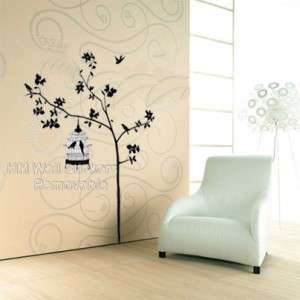Tree Birds Cage Wall Art Removable Wall Decal Sticker  