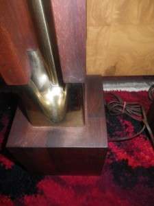 PAIR SOLID WALNUT AND BRASS LAUREL LAMP MID CENTURY MOD  