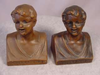 Pr. of Antique Patinated Metal Bookends YOUTH  