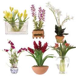 Set of Six Miniature Silk Floral Arrangements  