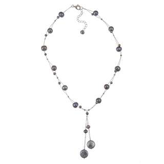 DaVonna Sterling Silver Grey Freshwater Coin Pearl Necklace (13 14 mm 