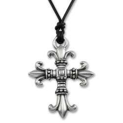 Medieval Cross Black Cord Necklace  Overstock