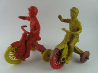 VINTAGE PAIR OF AUBURN RUBBER BICYCLE TRICYCLE TOYS  
