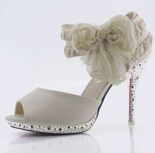 Wedding Shoes Bridal High Heels Flower Bowknot Open Toe Sandals  