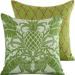   Tropical Pinapple and Bamboo Design   Lime, Ivory, Tan, Brown and