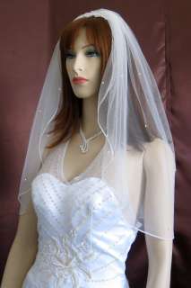 1T Diamond White Shoulder Crystal Beaded Wedding Veil  