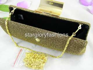 Gold/Black Shiny Fabric Clutch Crystal Exquisite Solid  