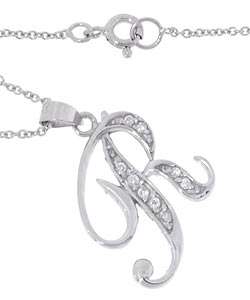   Silver 18 inch Cubic Zirconia Script Initial Necklace  Overstock