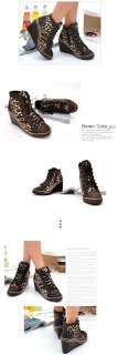 Women Wedge High Heels High Top Sneakers Boots Leopard Brown/Gray US 5 