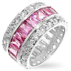 Sterling Silver Baguette cut Pink CZ Eternity Ring  Overstock