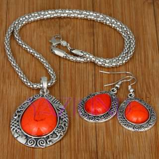   Fashion Orange Red Turquoise Carve Handcrafted Antique 1 set Necklace
