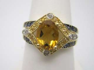 14k YG 8x6mm Oval Citrine Sapphire Diamond Cluster Ring  