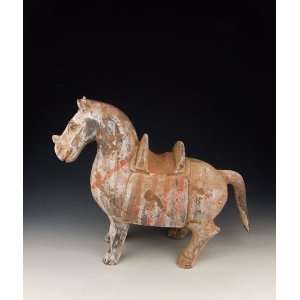  Pottery Sculpture of a War Horse, Chinese Antique Porcelain, Pottery 