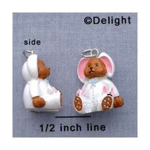 N1108+ tlf   Bear in Bunny Costume   3 D Hand Painted Resin Charm 