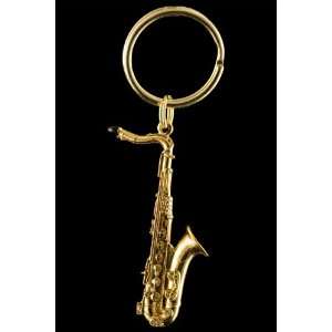  Tenor Sax Key Chain   24k Gold Plated Musical Instruments