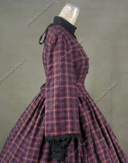 Civil War Victorian Cotton Blend Tartan Ball Gown Day Dress Cosplay 