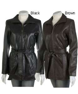 Prague Contemporary Belted Lamb Leather Jacket  Overstock