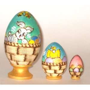 Nesting Eggs * 3 pc / 3.5 in * Easter Wood burn * Russian * Bunny * eg 