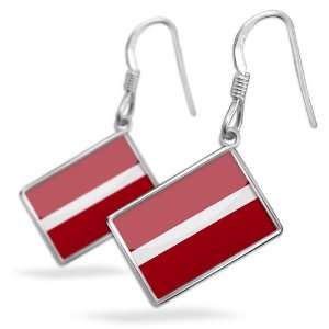  Earrings Latvia Flag with French Sterling Silver Earring 