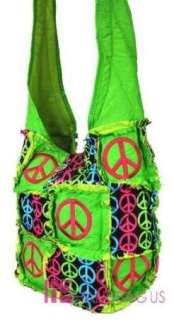PEACE SIGNS RAG QUILTED PATCHWORK FRAYED COTTON CROSS BODY BAG HOBO 