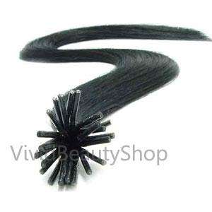   Pre Bond Shoelace Glue Tip Straight Human Hair Extension Jet Black #1