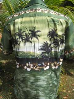   Hawaiian Sunset Palm Tree Men Aloha Shirt ~ MADE IN HAWAII  
