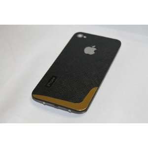 iphone 4 gsm At&T black leather w/gold trim back cover door replacment