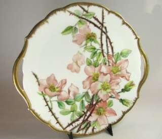   French Porcelain Handled Cake Plate WILD ROSE Platter Pink Antique